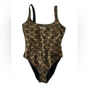 NWT VERSACE Neon Logo One-Piece Swimsuit Geometric Print Size 3 (M/L) AUTHENTIC